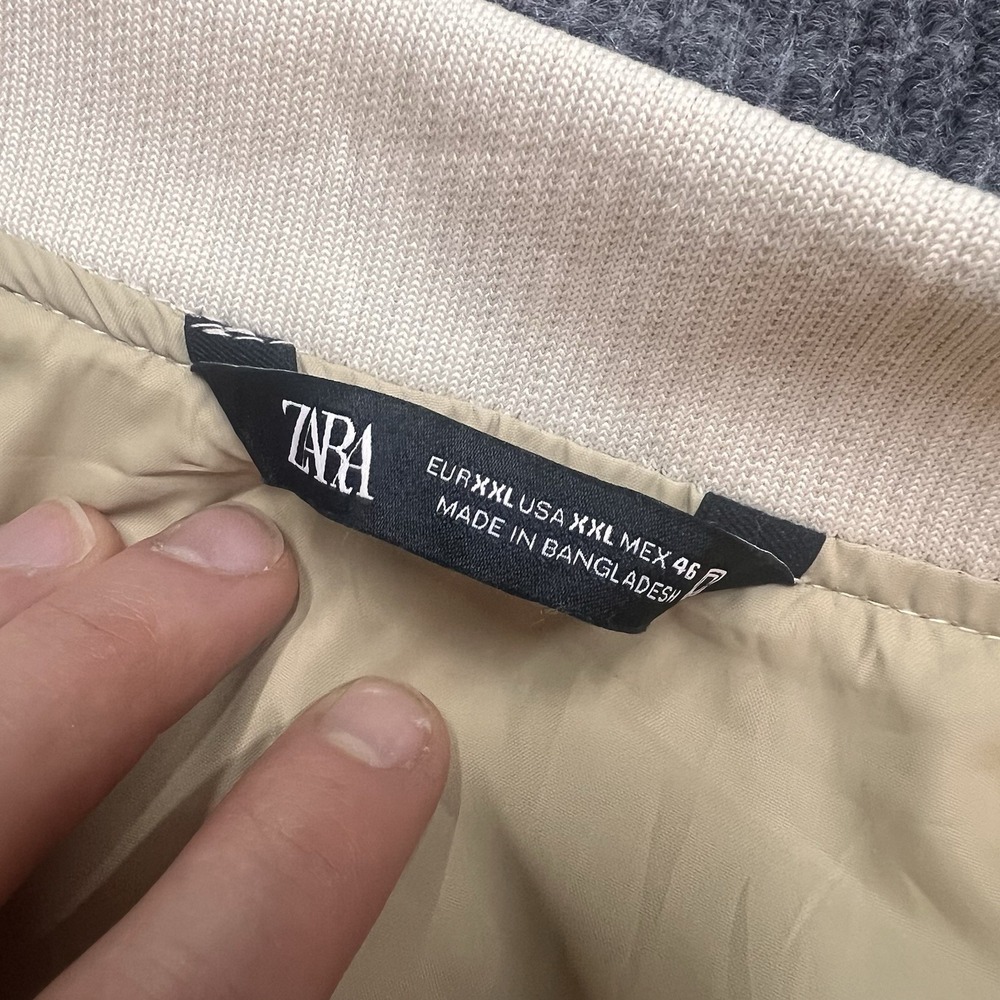 Zara Women's Bomber Jacket Cream‎ Ivory Full Zip Windbreaker Outerwear Varsity - Picture 7 of 9